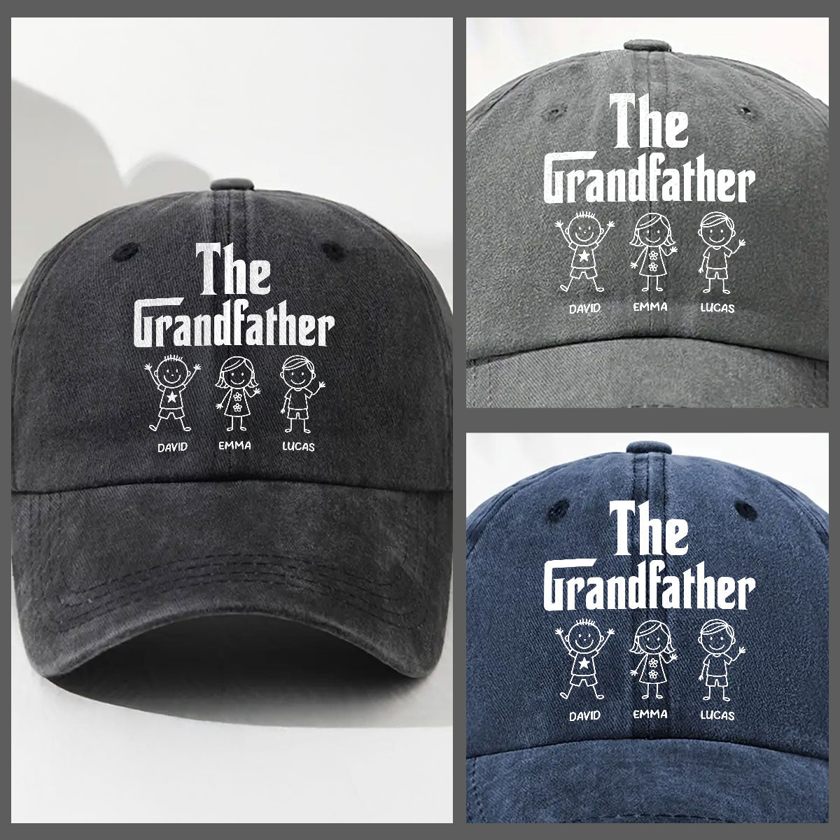 The Grandfather Version 2 - Personalized Custom Vintage Washed Denim Cap