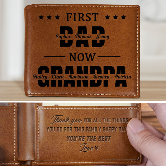 First Dad Now Grandpa - Personalized Custom Printed Men Leather Wallet