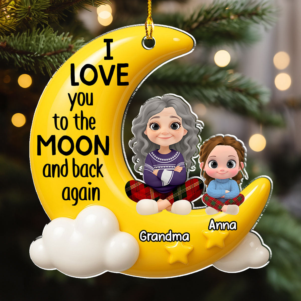 Grandma And Grandkid On The Moon - Personalized Custom Acrylic Ornament