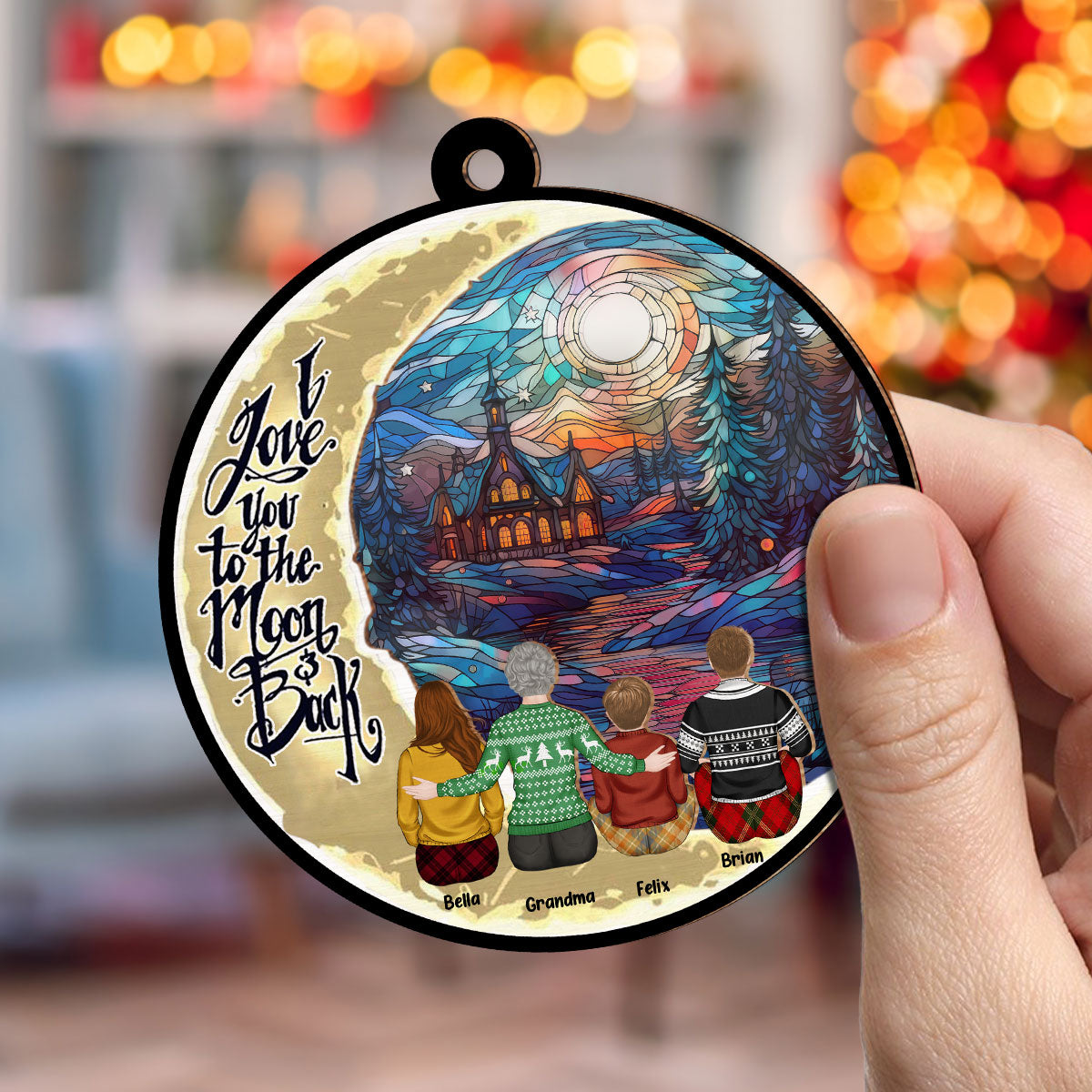 Grandma Grandkid To The Moon - Personalized Custom Suncatcher Ornament