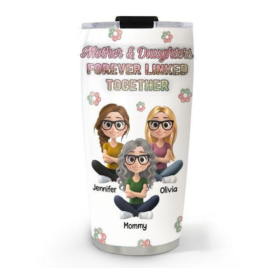 Mother And Daughter Linked Forever Cartoonize - Personalized Custom 3D Inflated Effect Tumbler