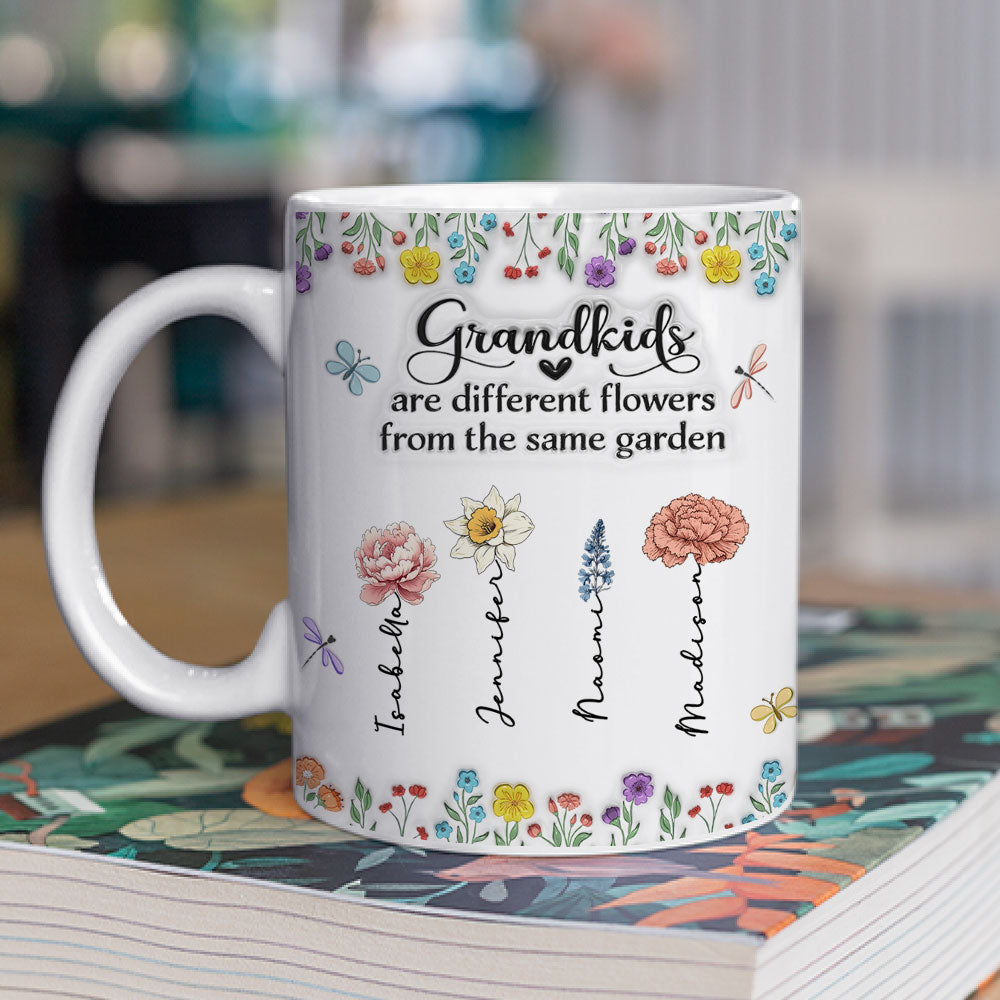 Grandkids Are Different Flowers - Personalized Custom 3D Inflated Effect Coffee Mug
