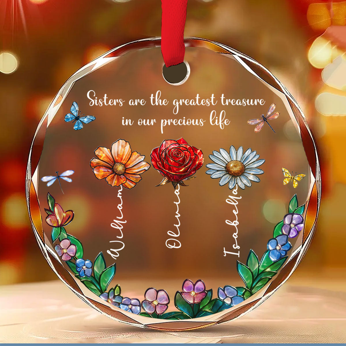 Sisters Make The World Brighter - Personalized Custom Glass Ornament