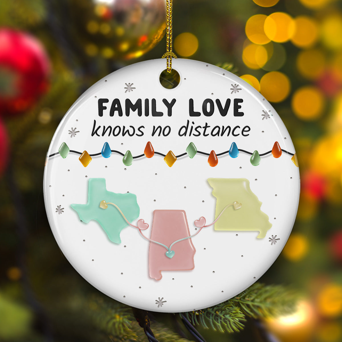 Sea Glass Family Love Knows No Distance - Personalized Custom 3D Inflated Effect Ceramic Ornament