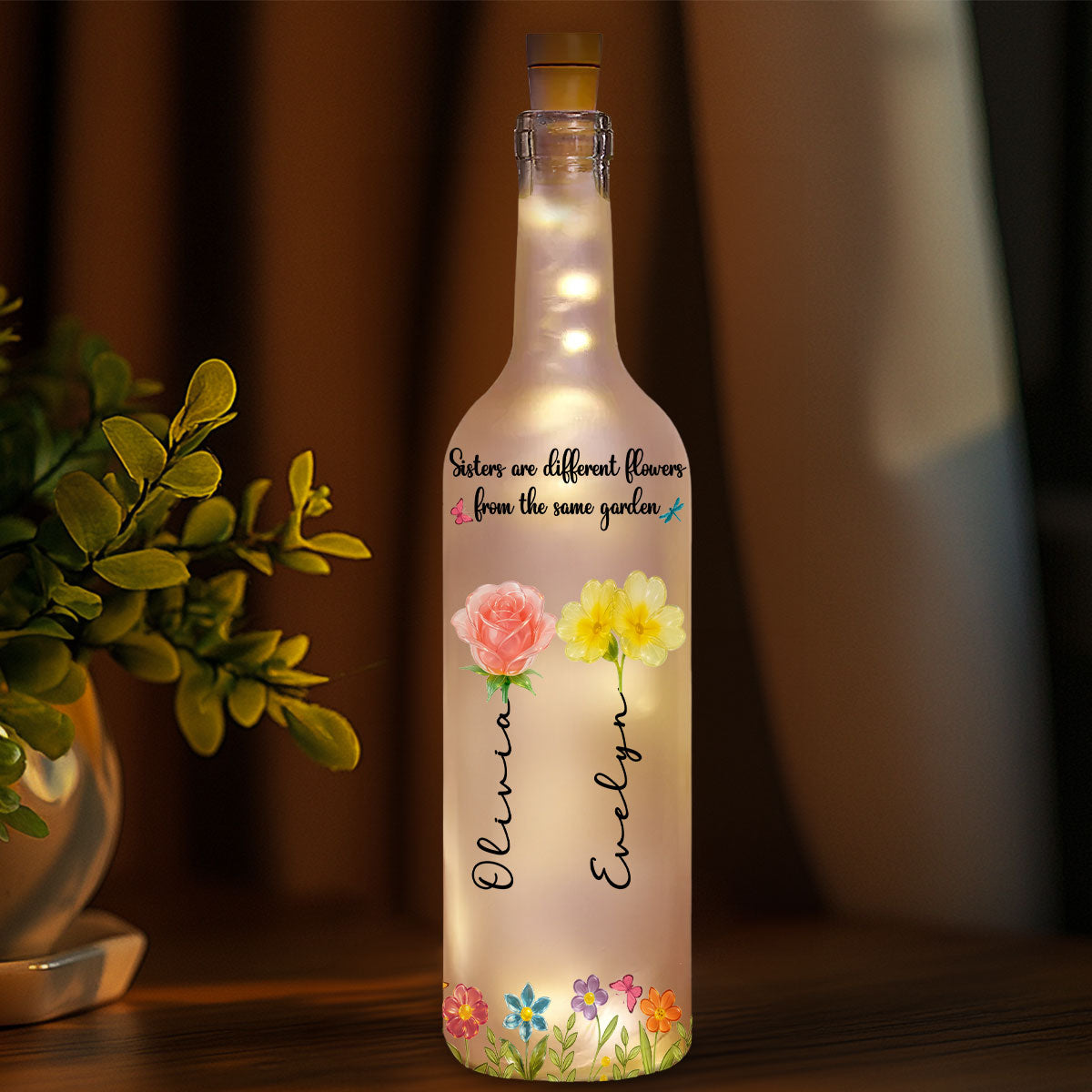 Sisters Are Different Flowers From The Same Garden Ver 2 - Personalized Custom Bottle Lamp