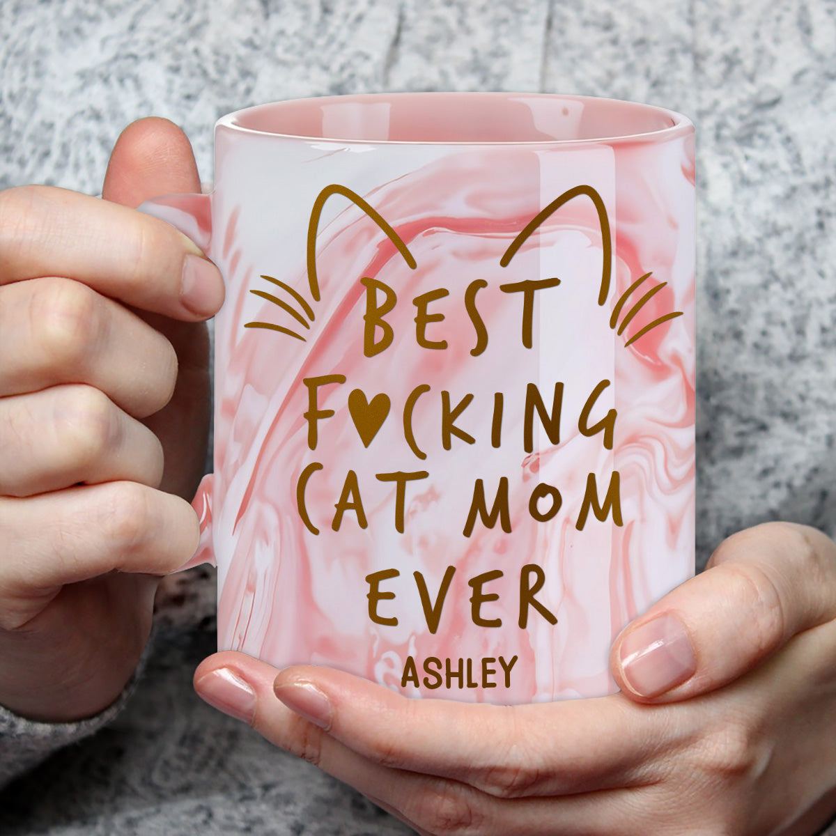 Best Cat Mom - Personalized Custom Pink Marble Mug