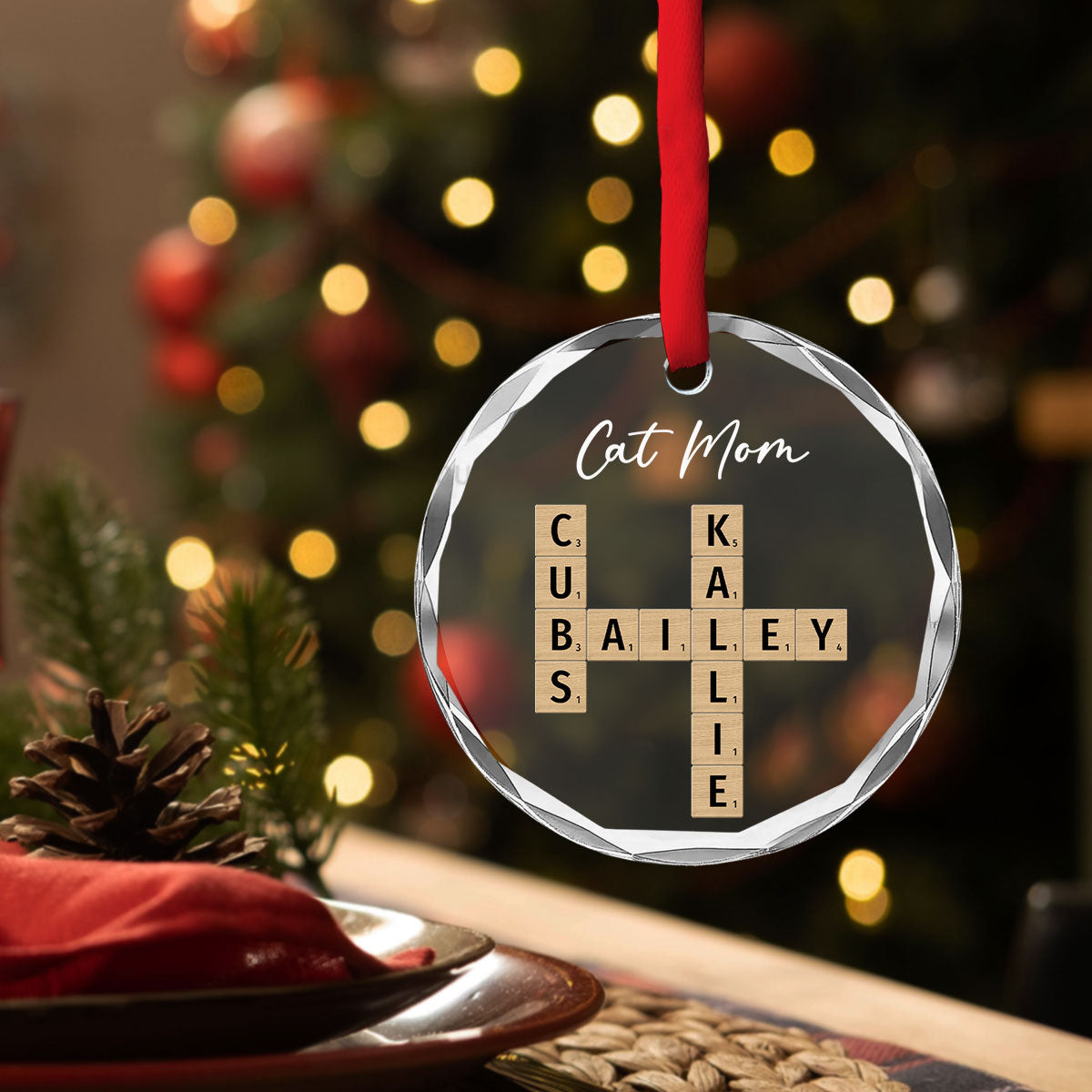 Cat Mom - Personalized Custom Glass Ornament