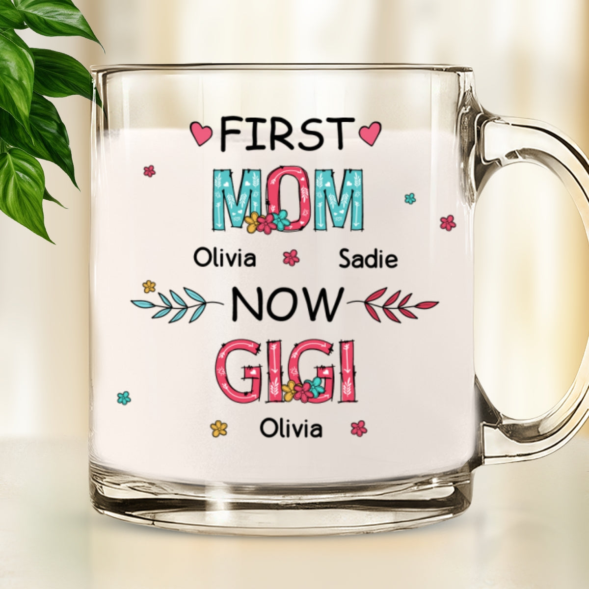 First Mom Now Grandma - Personalized Custom Glass Mug