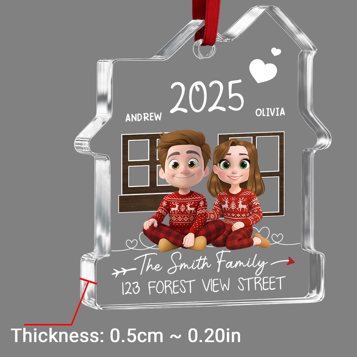 New Home Address - Personalized Custom House Shaped Glass Ornament