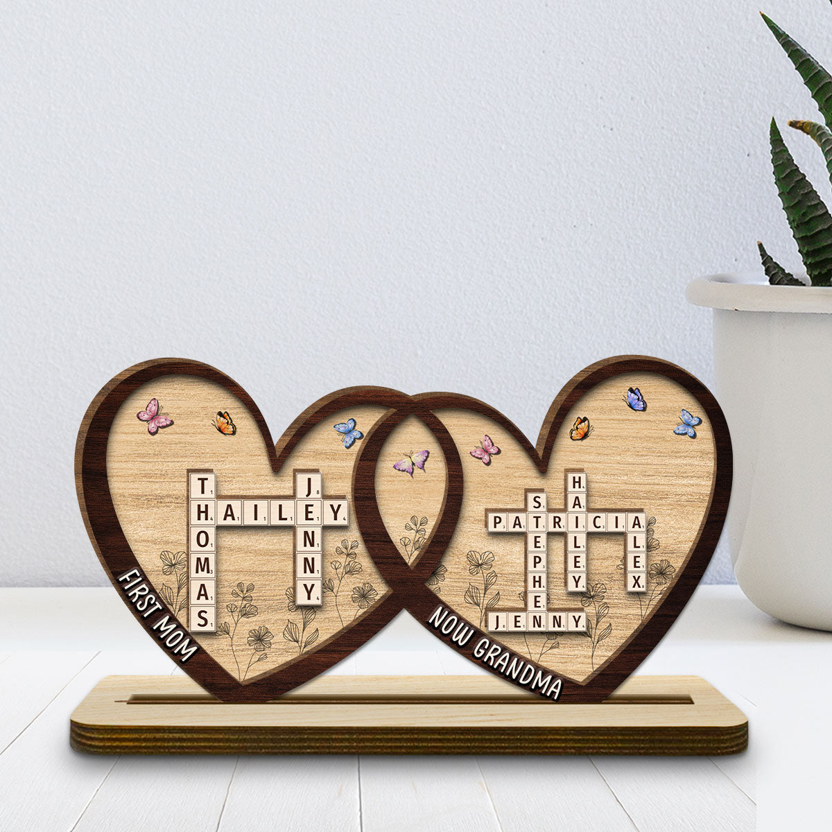 First Mom Now Grandma - Personalized Custom 2-Layer Wood Plaque With Flat Base