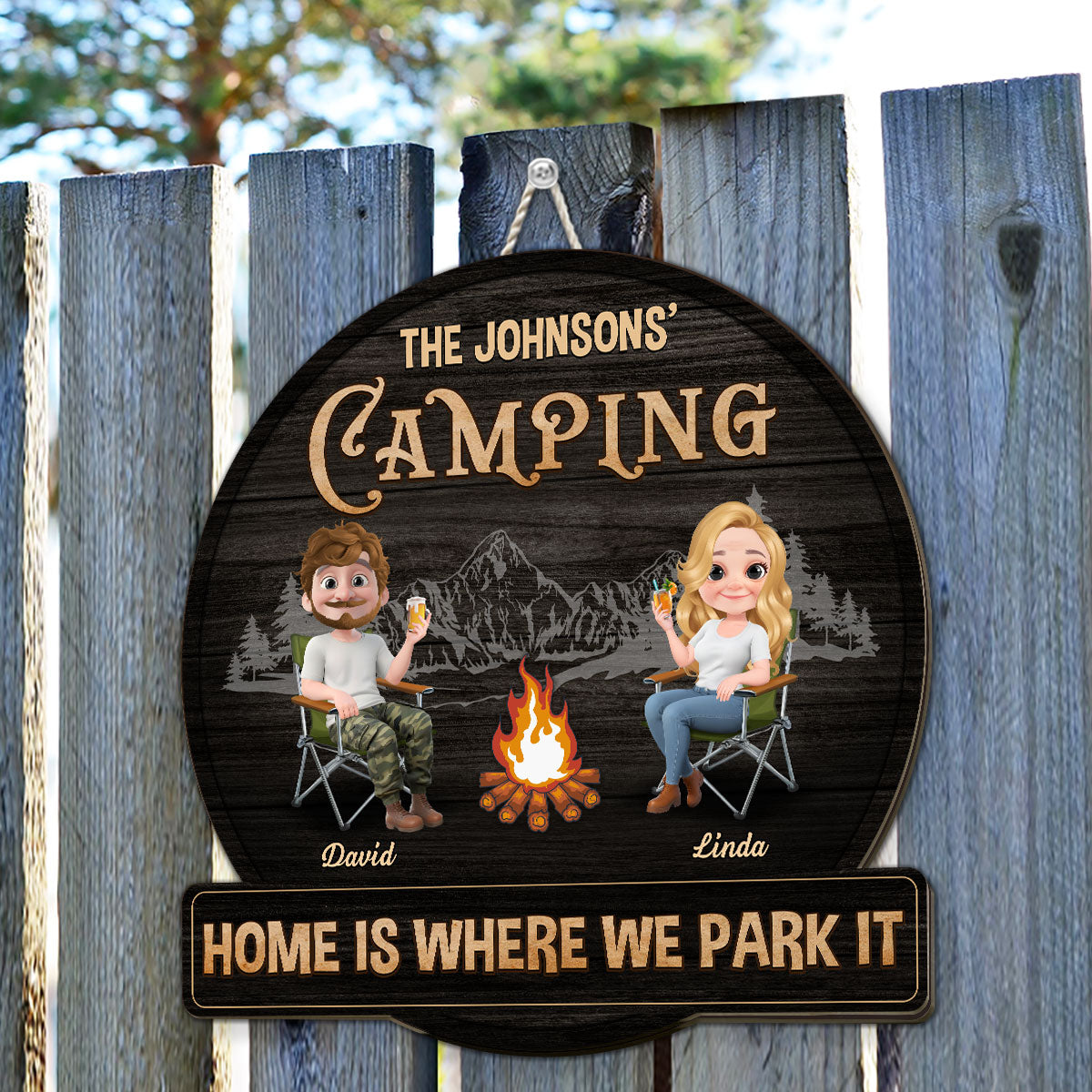 Husband And Wife Go Camping - Personalized Custom Wood Sign