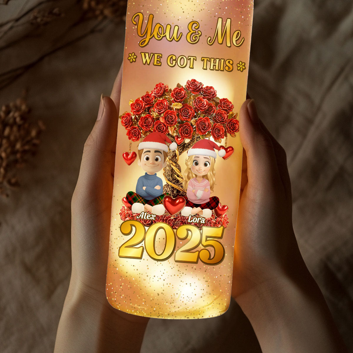 Glowing Heart Rose Tree - Personalized Custom Bottle Lamp