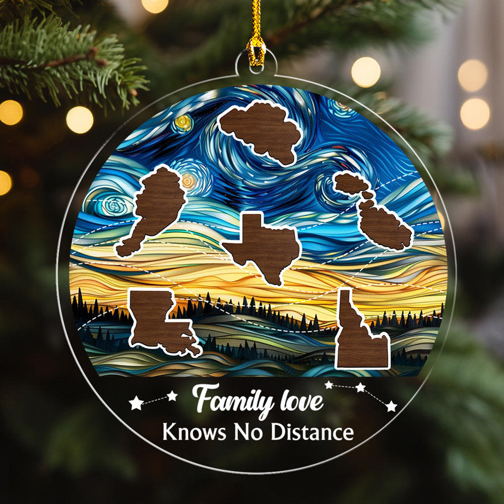 Family Love Knows No Distance Version 3- Personalized Custom Acrylic Ornament