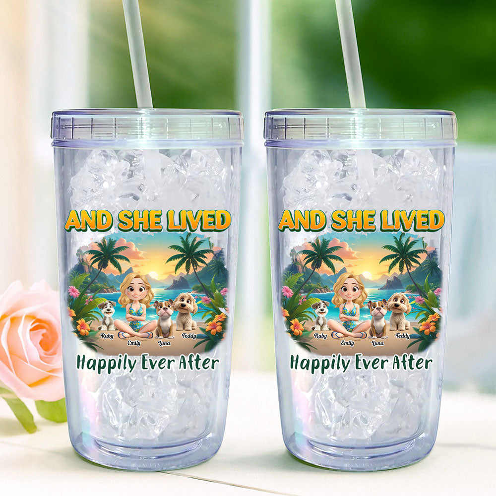 She Lived Happily With Her Dog - Personalized Custom 14oz Plastic Tumbler