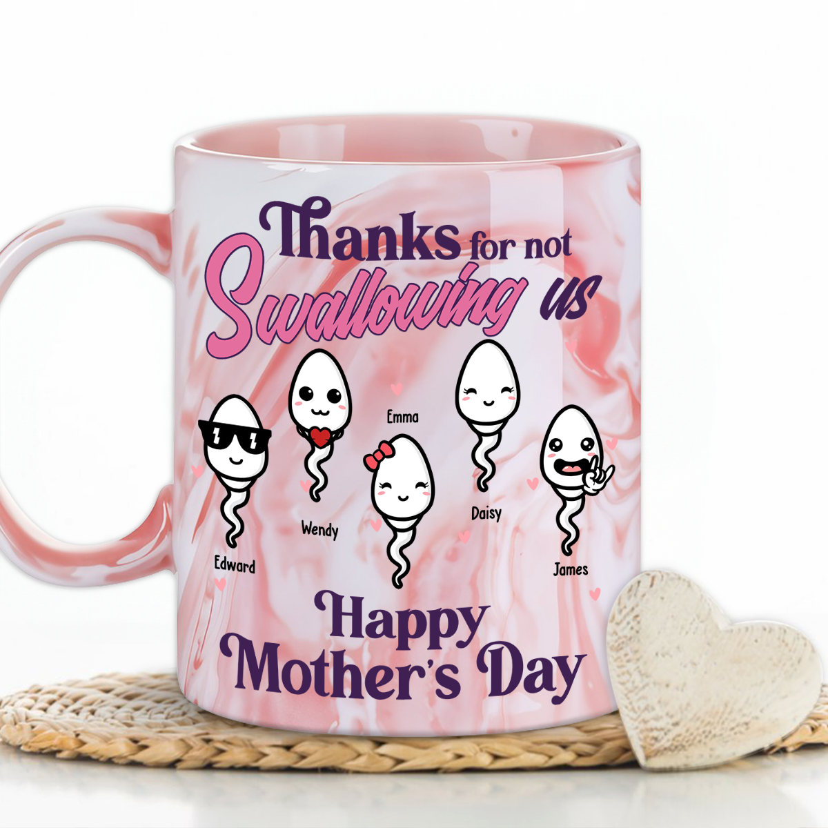 Thanks For Not Swallowing Us - Personalized Custom Pink Marble Mug