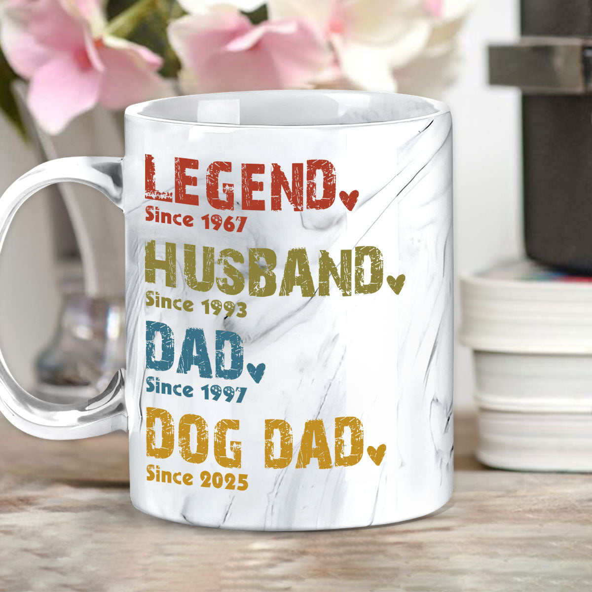 Legend, Husband, Dad, Grandpa - Personalized Custom Grey Marble Mug