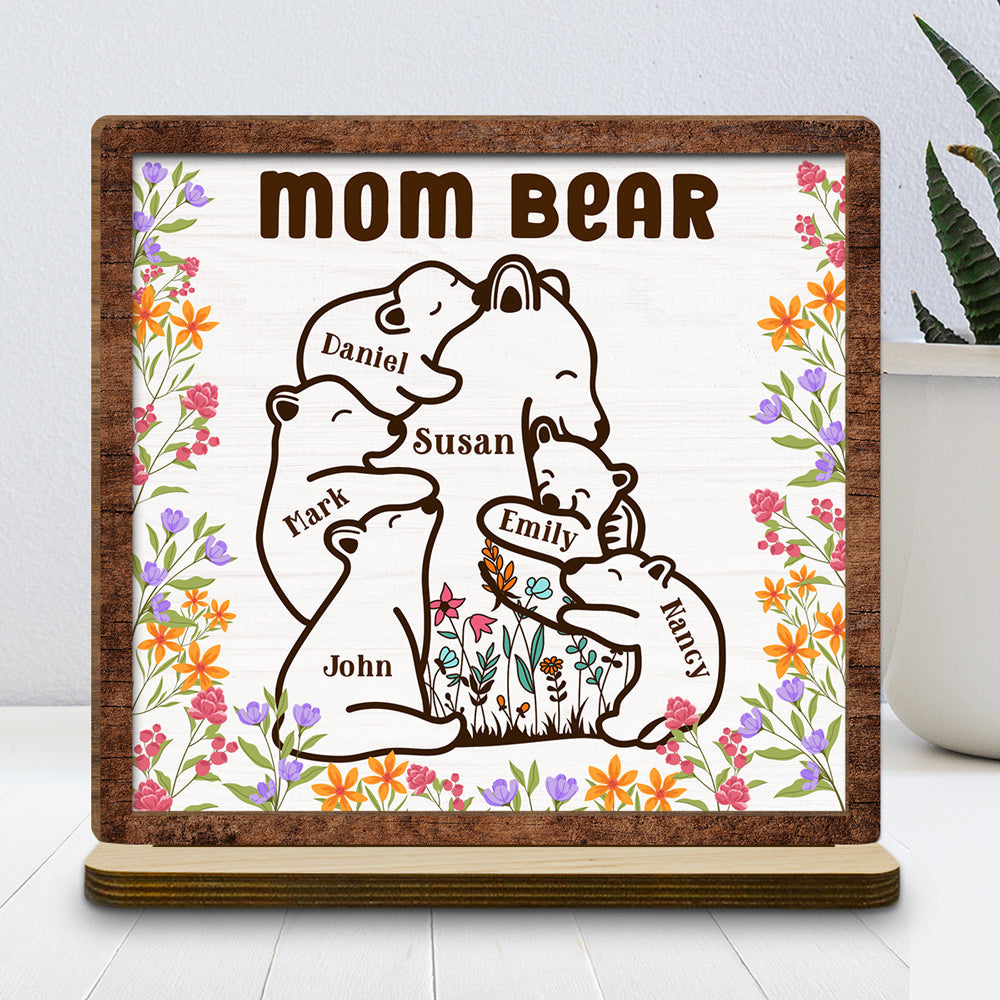 Mama Bear - Personalized Custom 2-Layer Wood Plaque With Flat Base