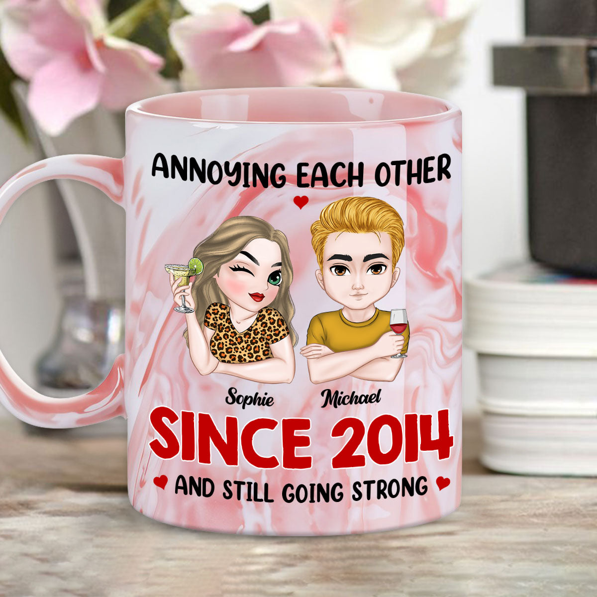 Annoying Each Other Forever - Personalized Custom Pink Marble Mug