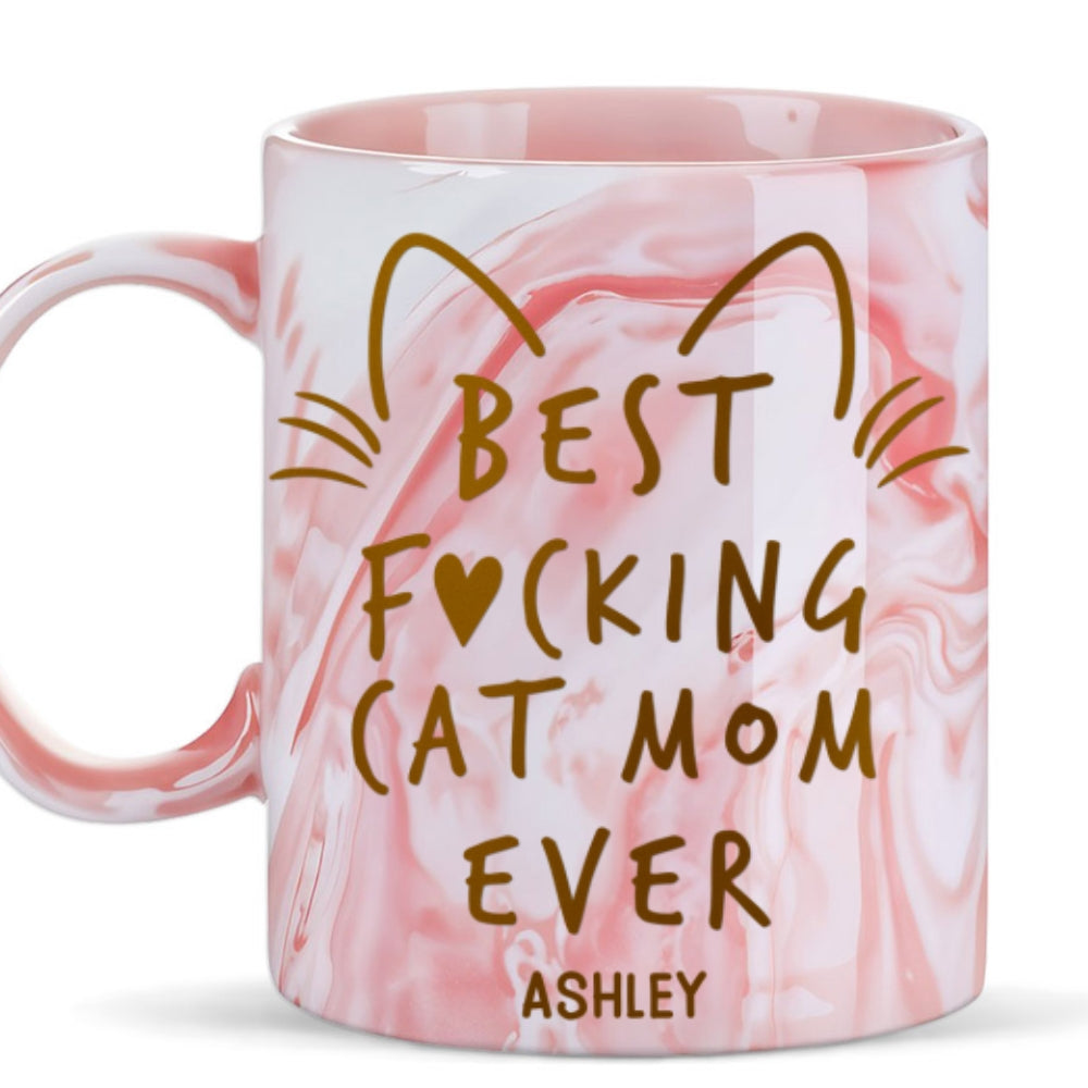 Best Cat Mom - Personalized Custom Pink Marble Mug