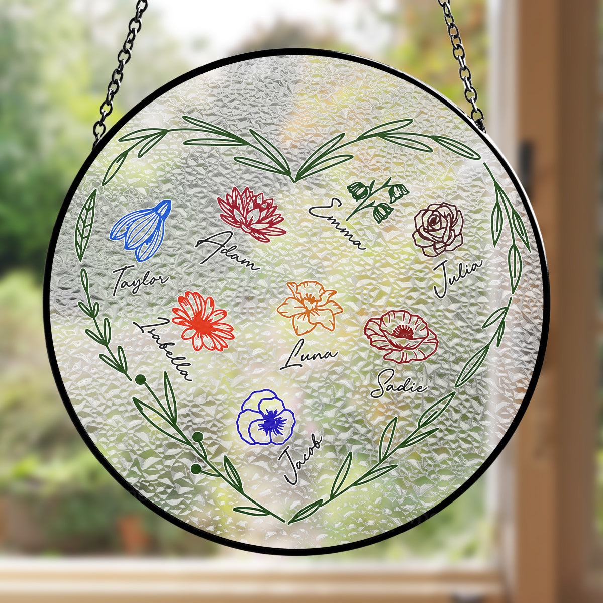 Family Flowers - Personalized Custom Window Hanging Suncatcher