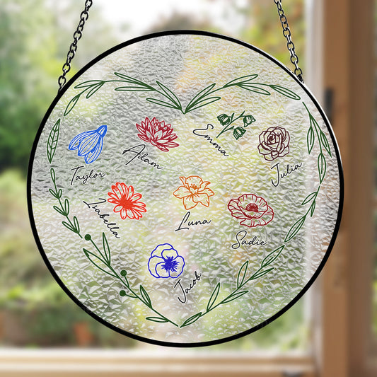 Family Flowers - Personalized Custom Window Hanging Suncatcher