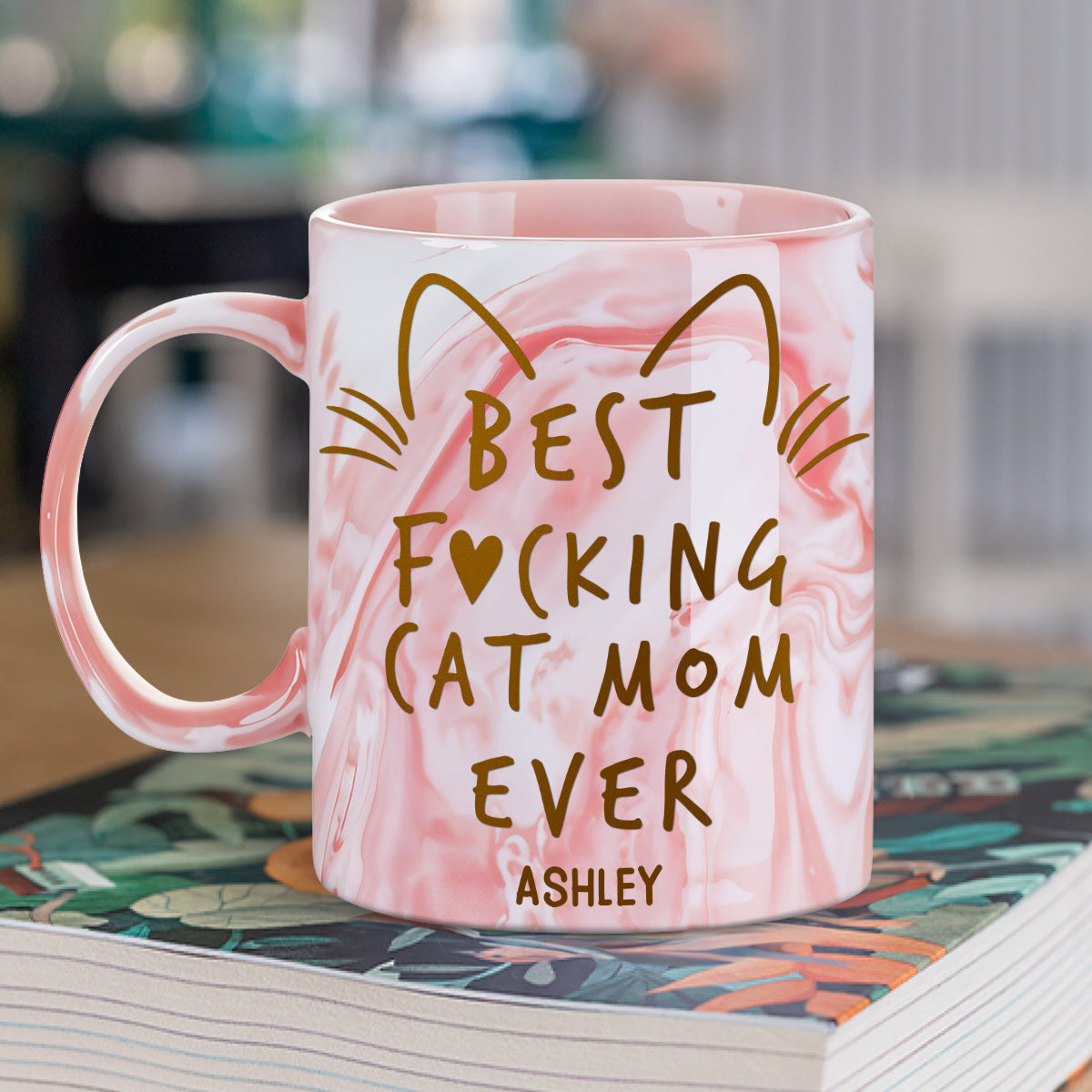 Best Cat Mom - Personalized Custom Pink Marble Mug