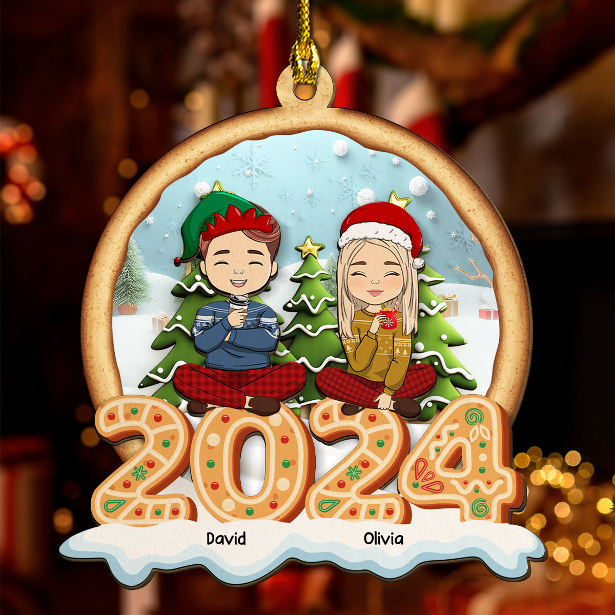 Family Cookies Christmas 2024 -  Personalized Custom 2-Layered Wood Ornament