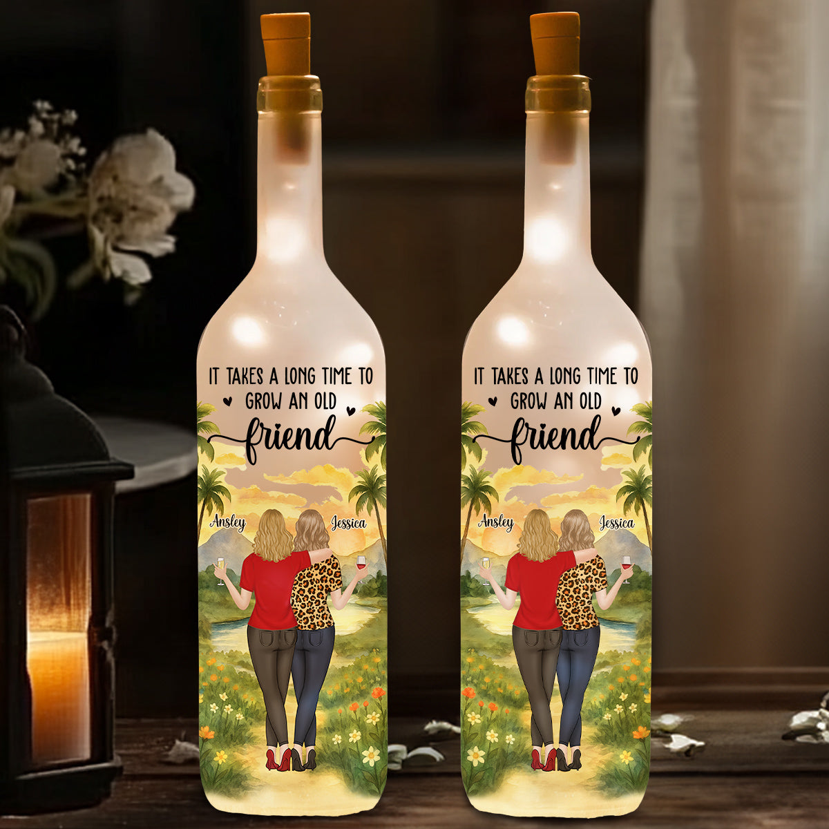 Bestie Old Friends Take Time To Grow - Personalized Custom Bottle Lamp