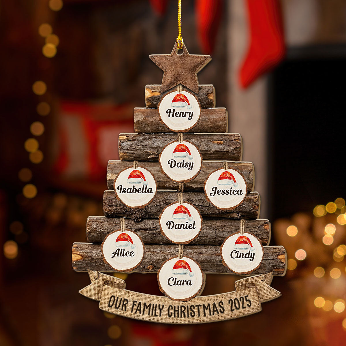 Rustic Family Christmas Tree - Personalized Custom Wood Ornament