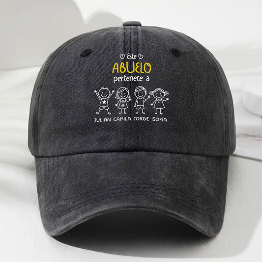 Este Abuelo Papá Pertenece A - Gorra de Mezclilla Vintage Lavada Personalizada