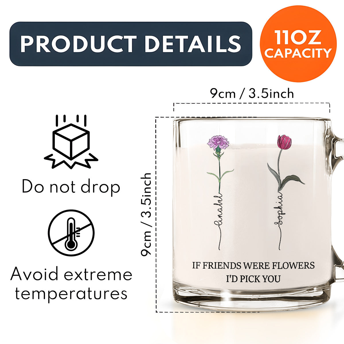 Best Friends Bloom Together - Personalized Custom Glass Mug