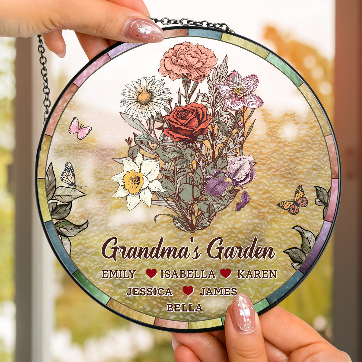 Birth Flower Grandma Garden - Personalized Custom Window Hanging Suncatcher