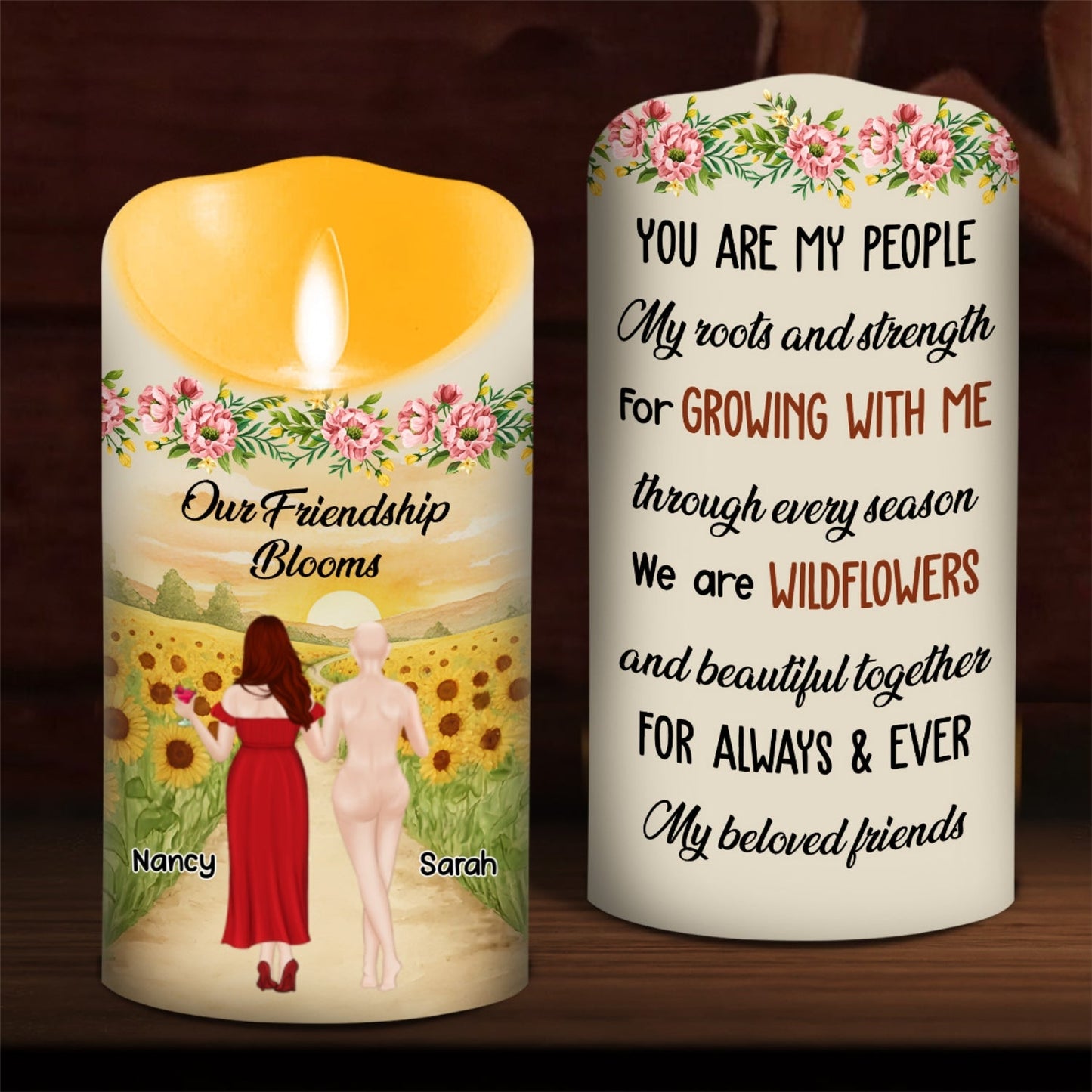 Wildflower Friendship - Personalized Custom LED Candle