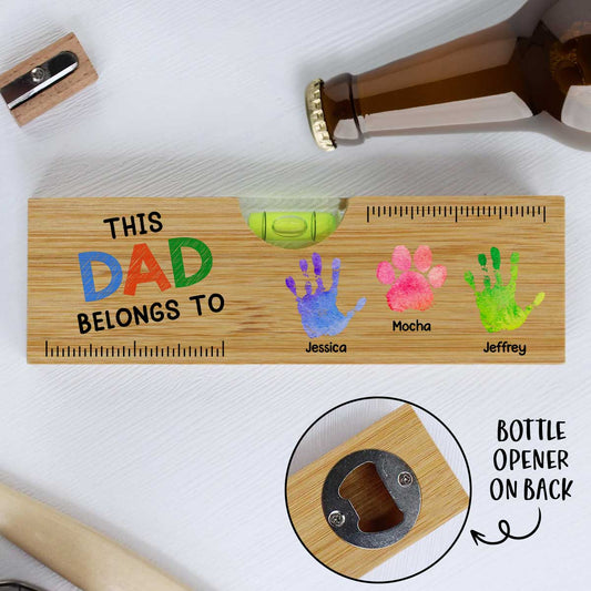 This Daddy Belongs To - Personalized Custom Wooden Spirit Level Bottle Opener