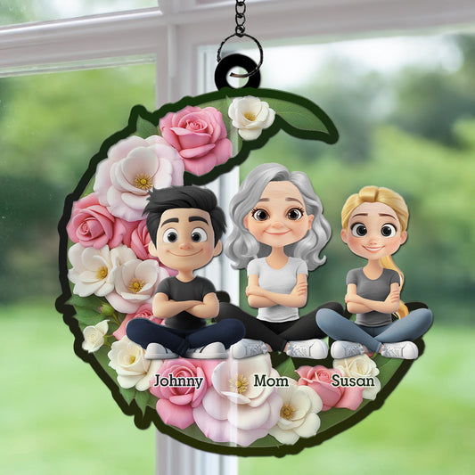 Mom And Children Sitting Together - Personalized Custom Suncatcher