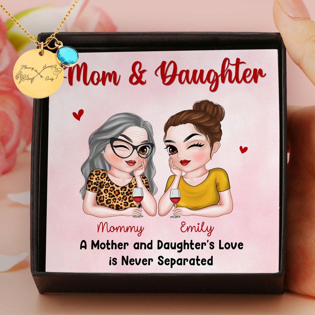 Never Separated - Personalized Custom Birthstone Necklace With Message Card