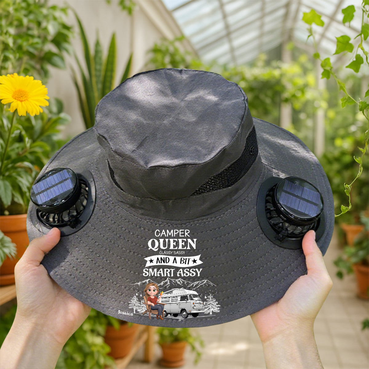 Truly A Queen Of Campers - Personalized Custom Solar Fan Hat