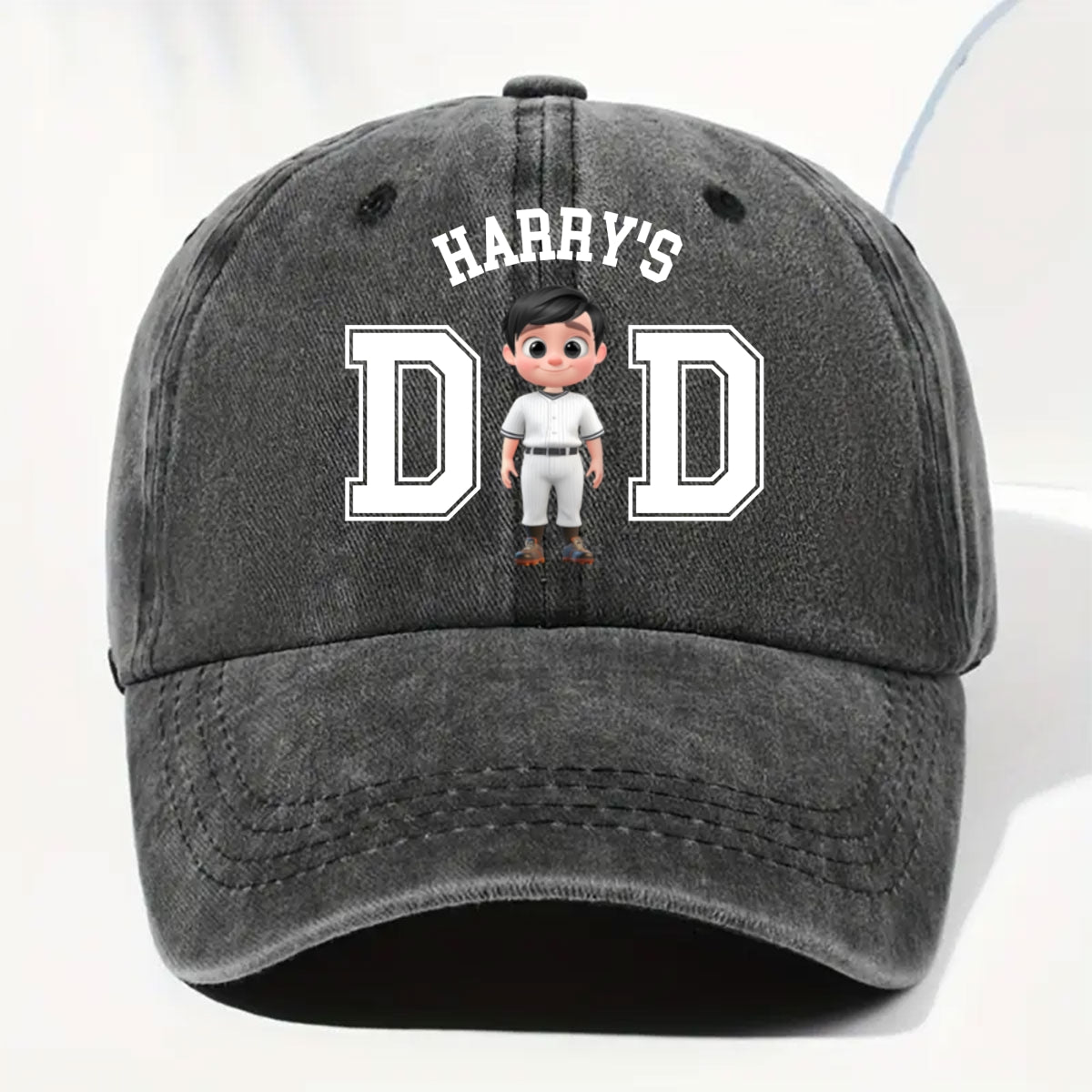 Belongs To The Baseball Dad - Personalized Custom Vintage Washed Denim Cap