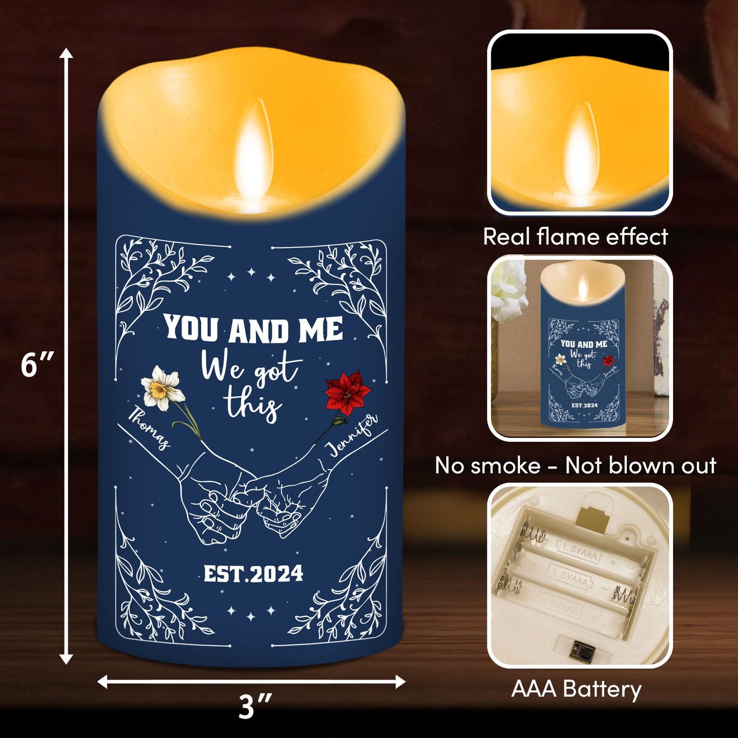 Birth Flower Hands In Hands - Personalized Custom LED Candle