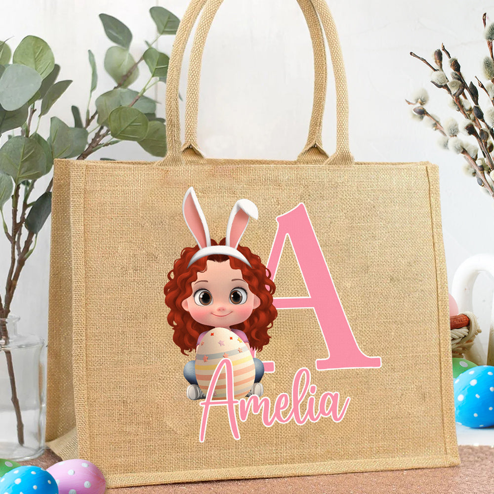 Hoppy Easter Fun - Personalized Custom Jute Tote Bag