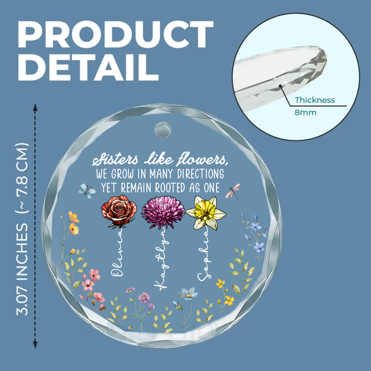 Sisters Bloom Like Flowers - Personalized Custom Glass Ornament