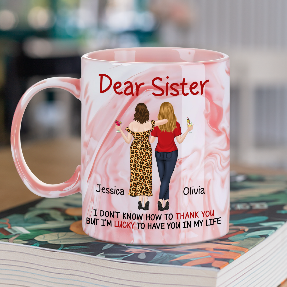 Lucky To Have You - Personalized Custom Pink Marble Mug