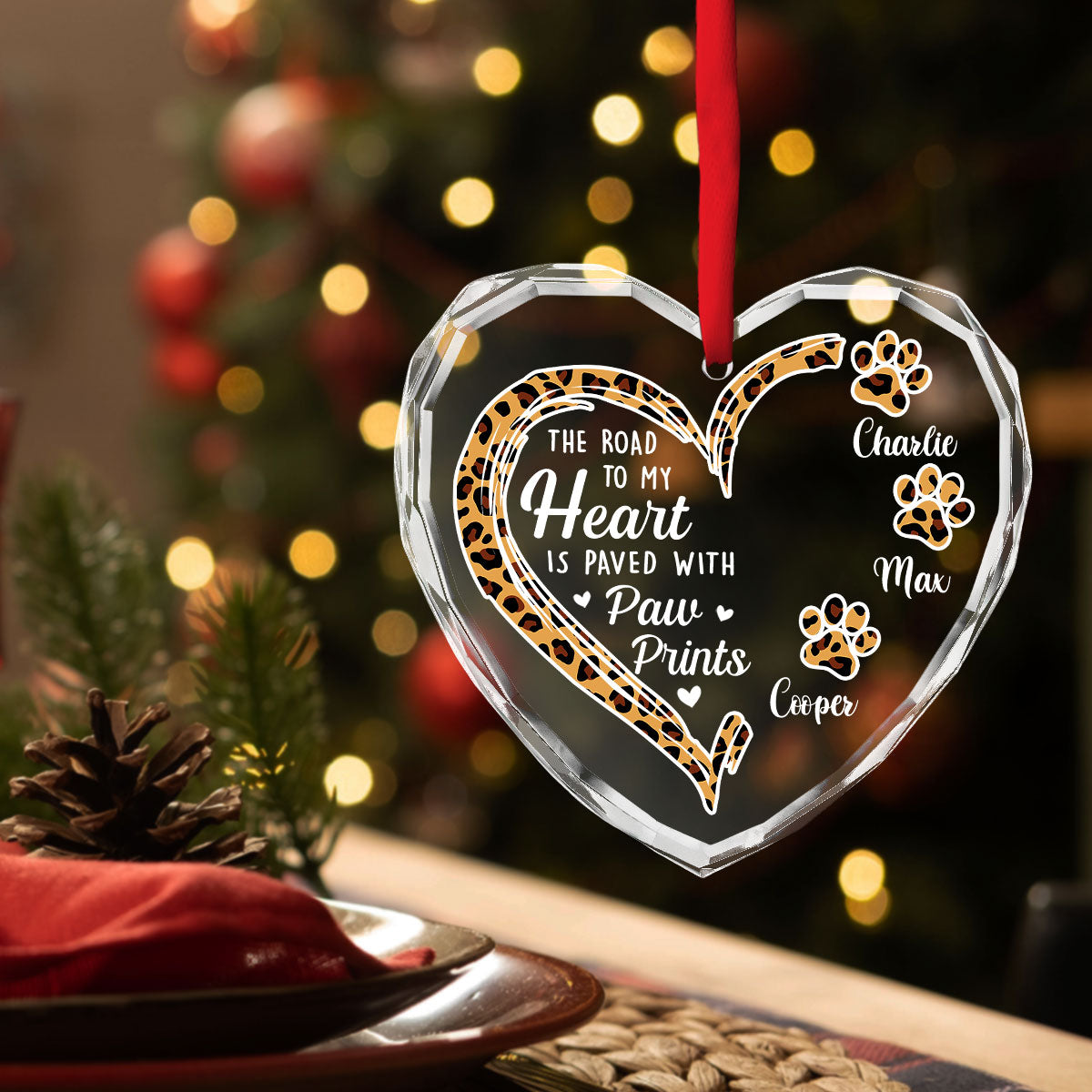 The Road To Fur Mom Heart - Personalized Custom Glass Ornament