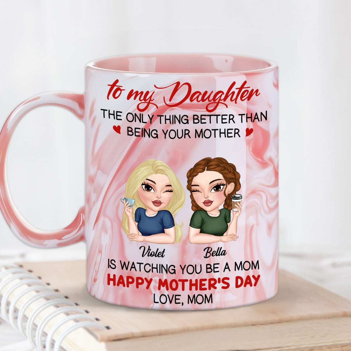 Watching You Be A Mom - Personalized Custom Pink Marble Mug