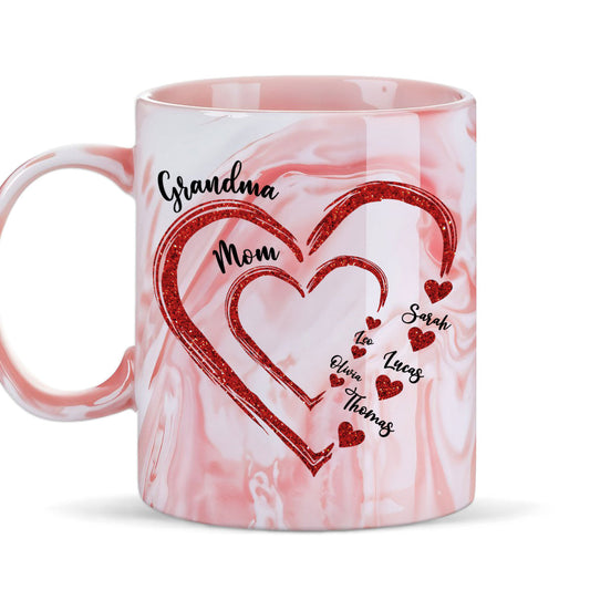 Mom Grandma Sweethearts - Personalized Custom Pink Marble Mug