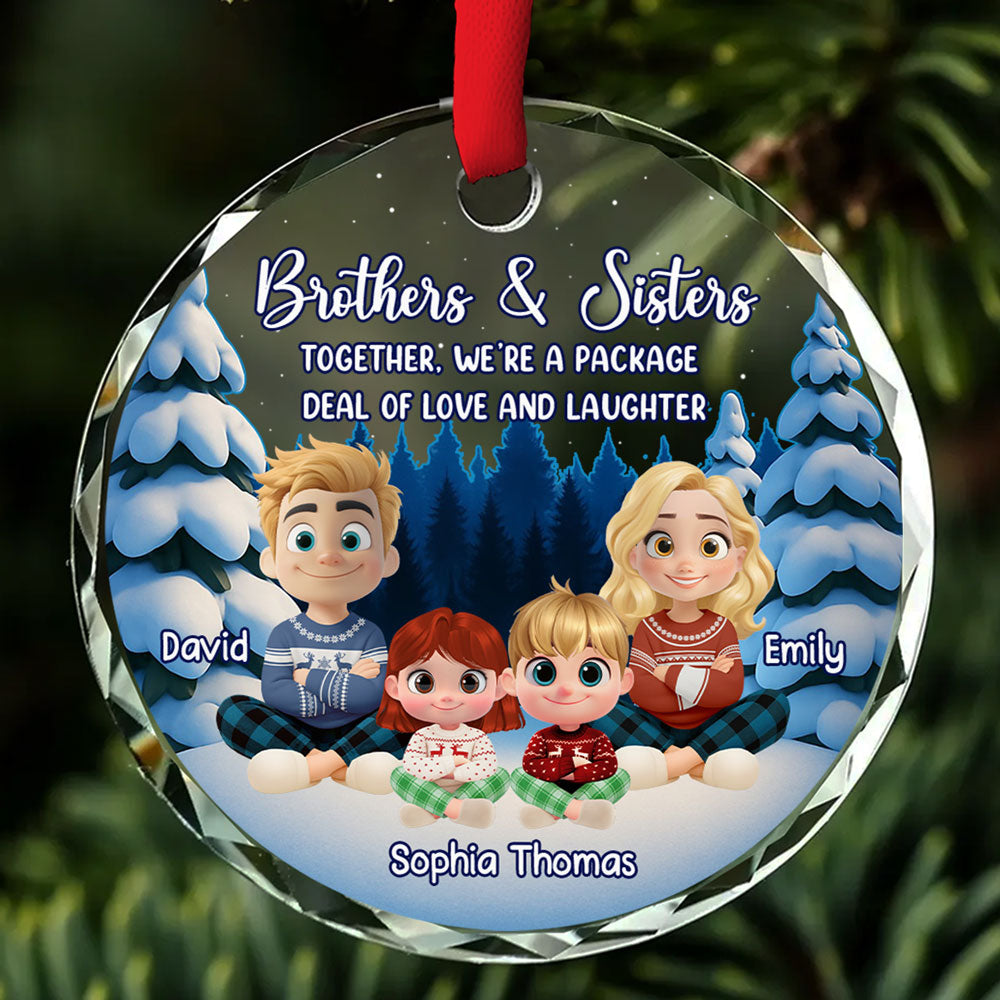 Laugh Love Live With Siblings - Personalized Custom Glass Ornament