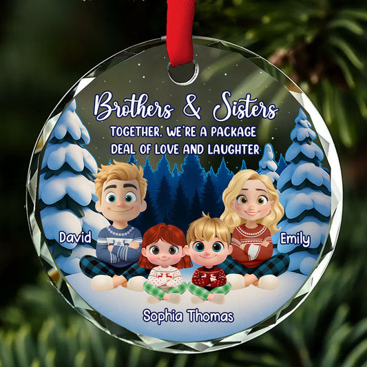 Laugh Love Live With Siblings - Personalized Custom Glass Ornament