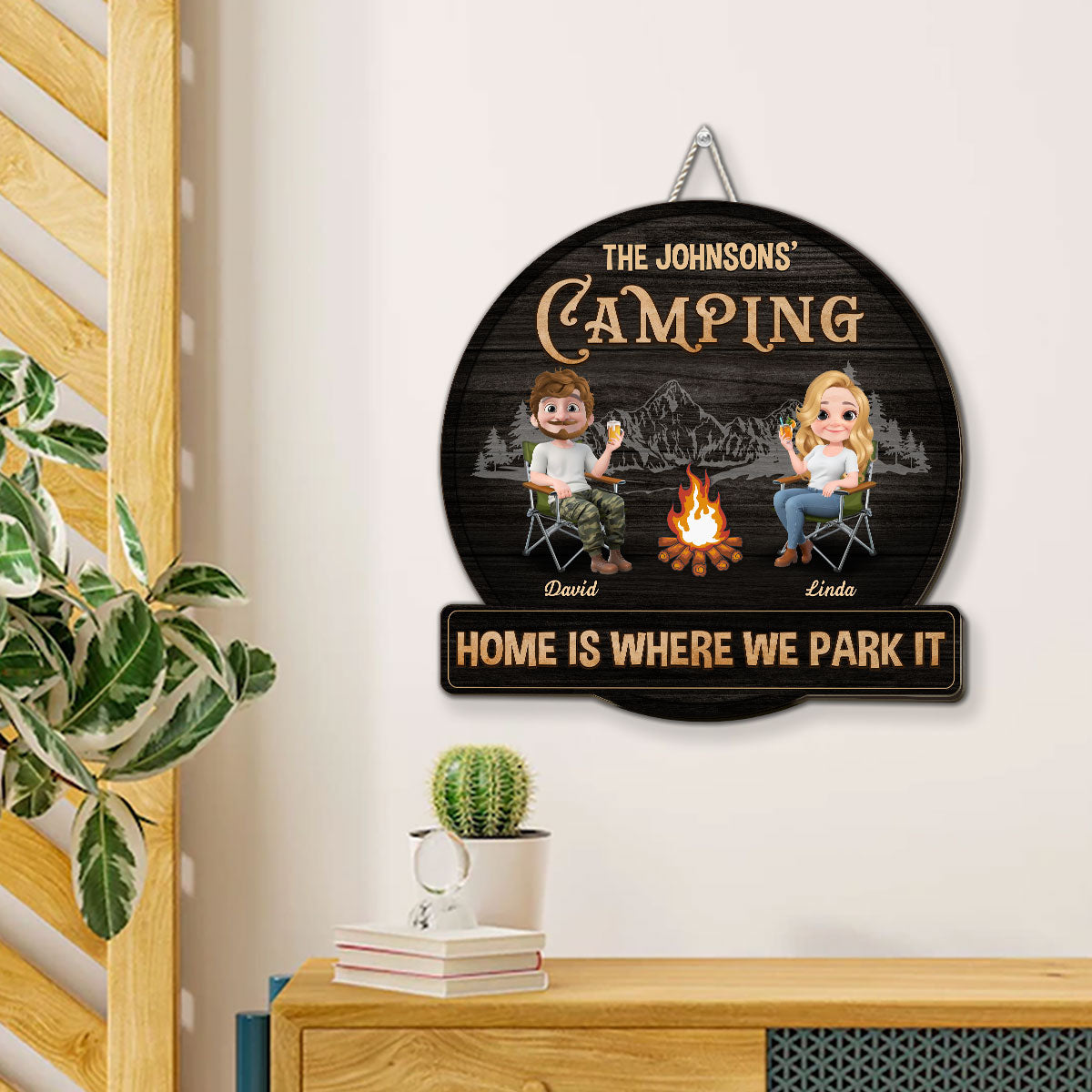 Husband And Wife Go Camping - Personalized Custom Wood Sign