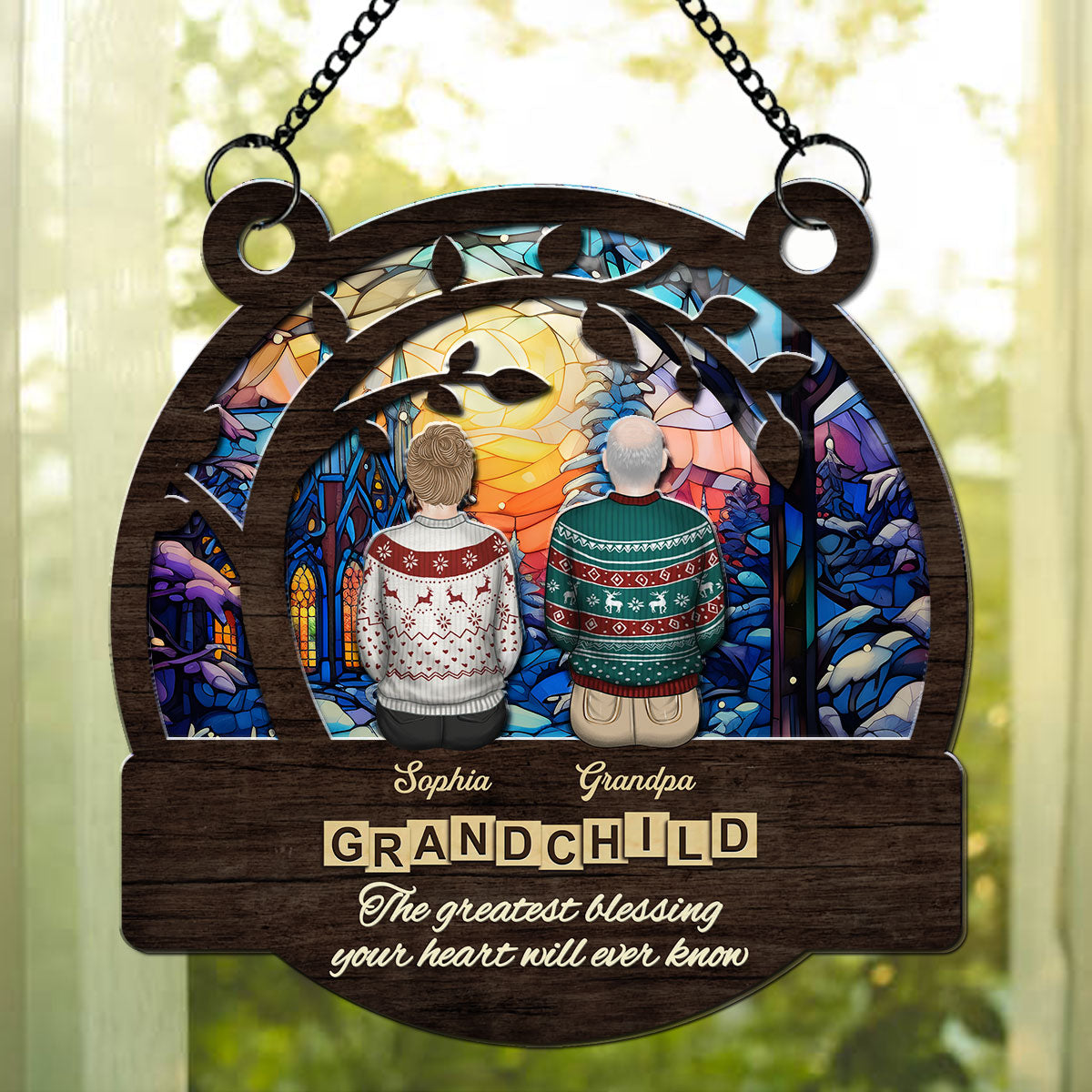 Grandparents And Grandkids Forever Linked Together - Personalized Custom Suncatcher