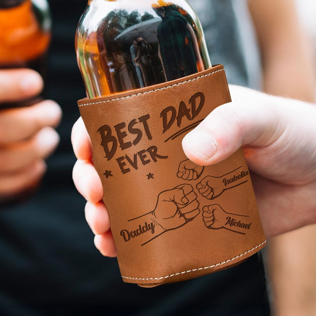 The Best Dad Ever - Personalized Custom Engraved Leather Can Cooler Holder